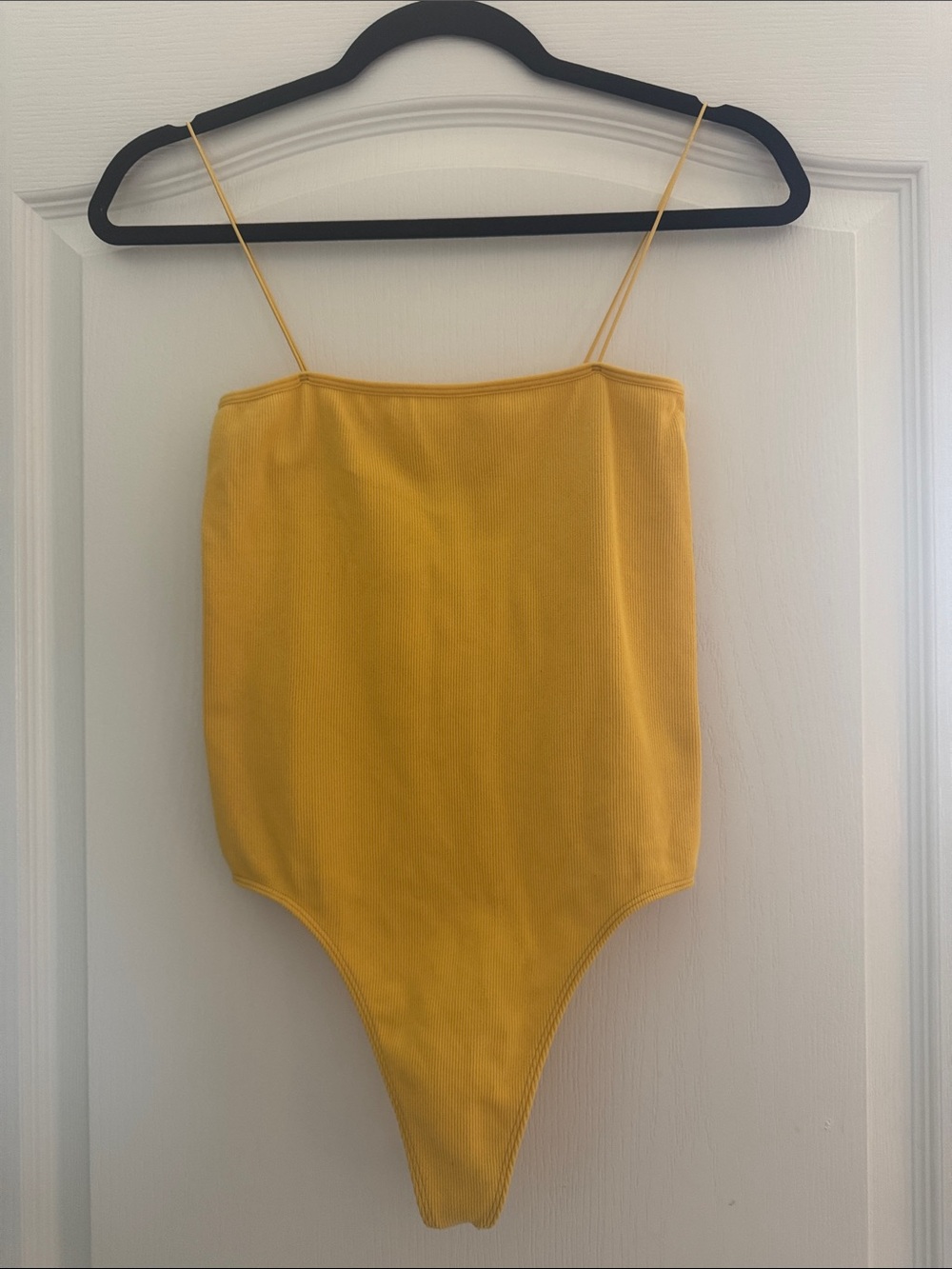 Yellow Ribbed Spaghetti Strap Bodysuit
